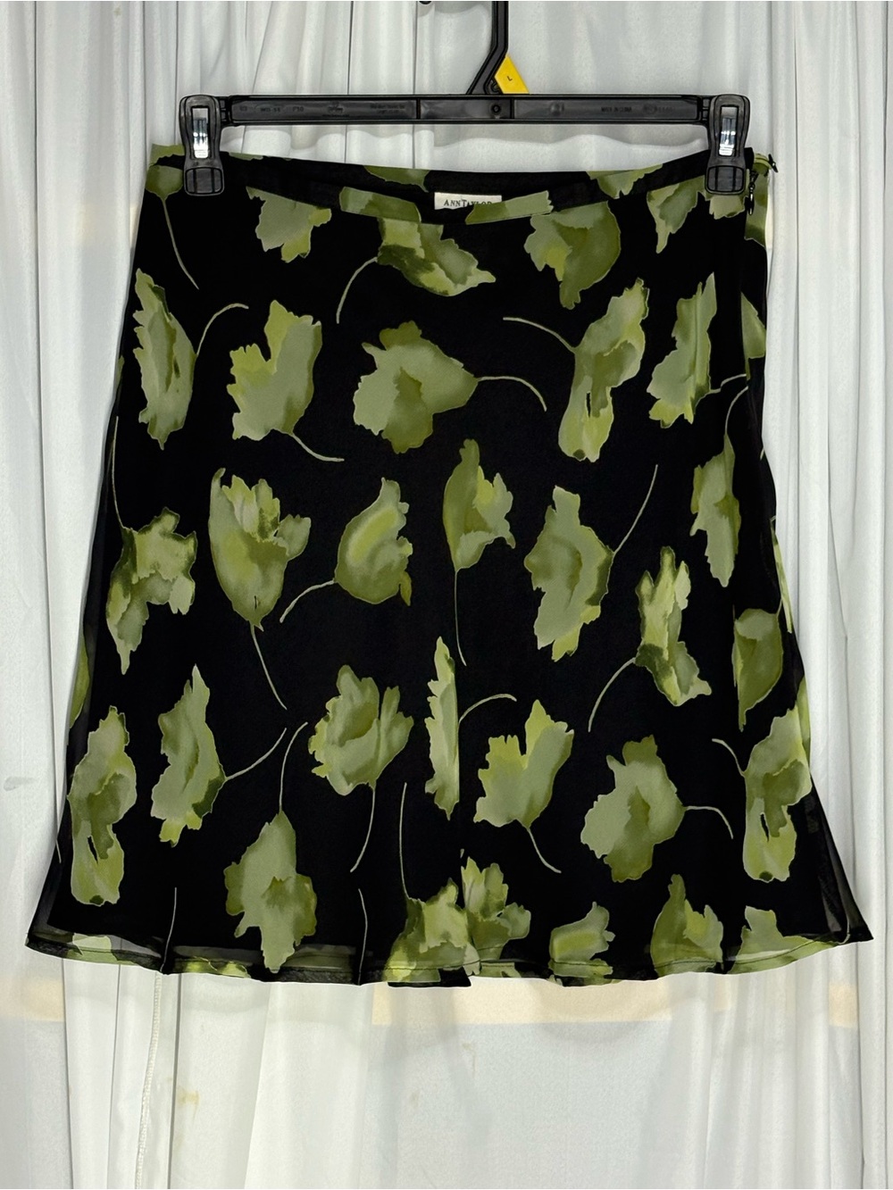 Ann Taylor Loft Black & Green Floral A-Line Skirt Size 12P